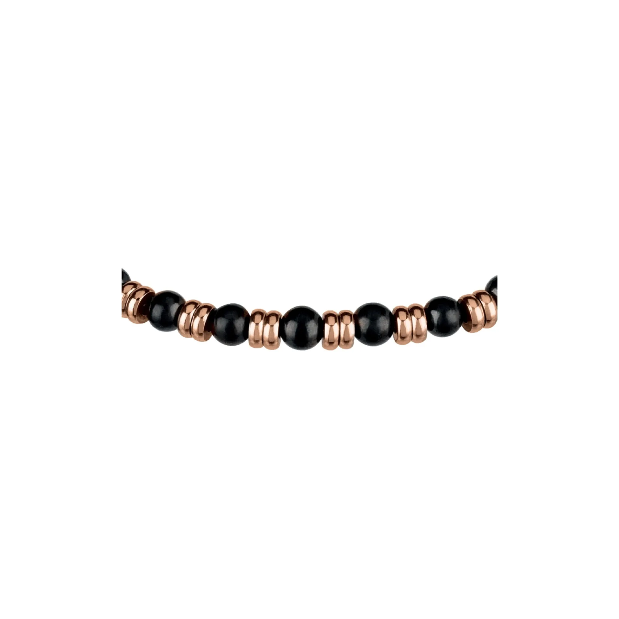 Breil B FENCE-ARMBAND MIT SCHWARZEN SHUNGITPERLEN, IP ROSE SCHEIBE Fashion