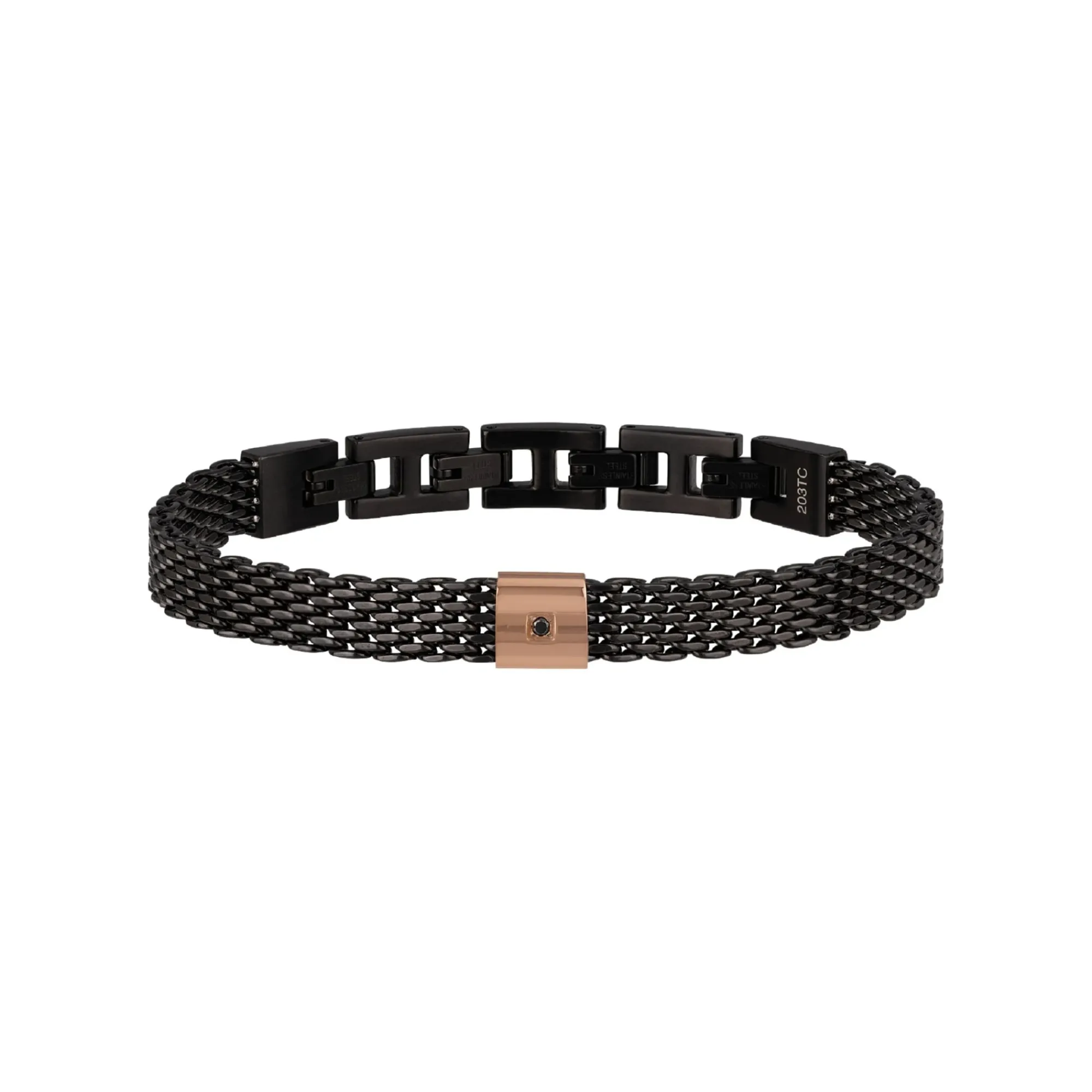 Breil BLACK DIAMOND-SCHWARZES UND ROSAFARBENES STAHLARMBAND MIT NATÜRLICHEM DIAMANTEN New
