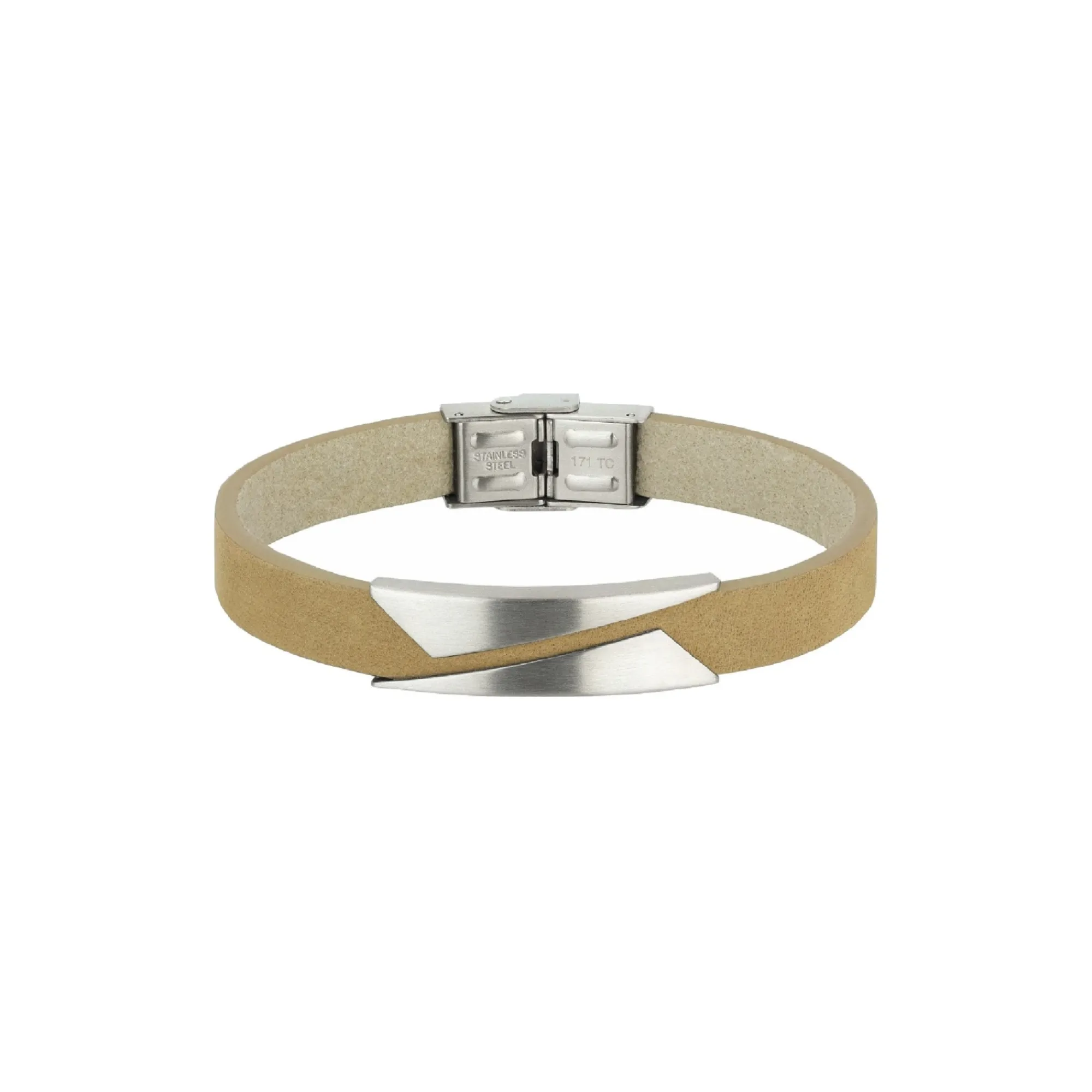 Breil REBEL-POLISHED STEEL AND BEIGE LEATHER BRACELET Best