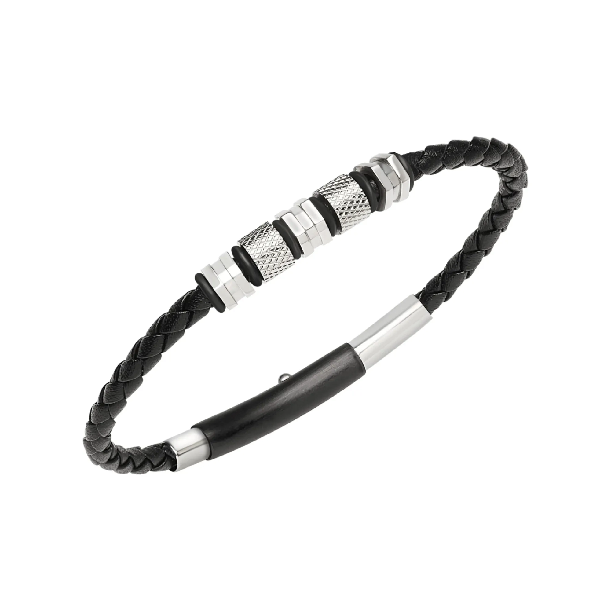 Breil WANDERLUST-ARMBAND AUS STAHL UND SCHWARZEM GEFLOCHTENEM LEDER Clearance