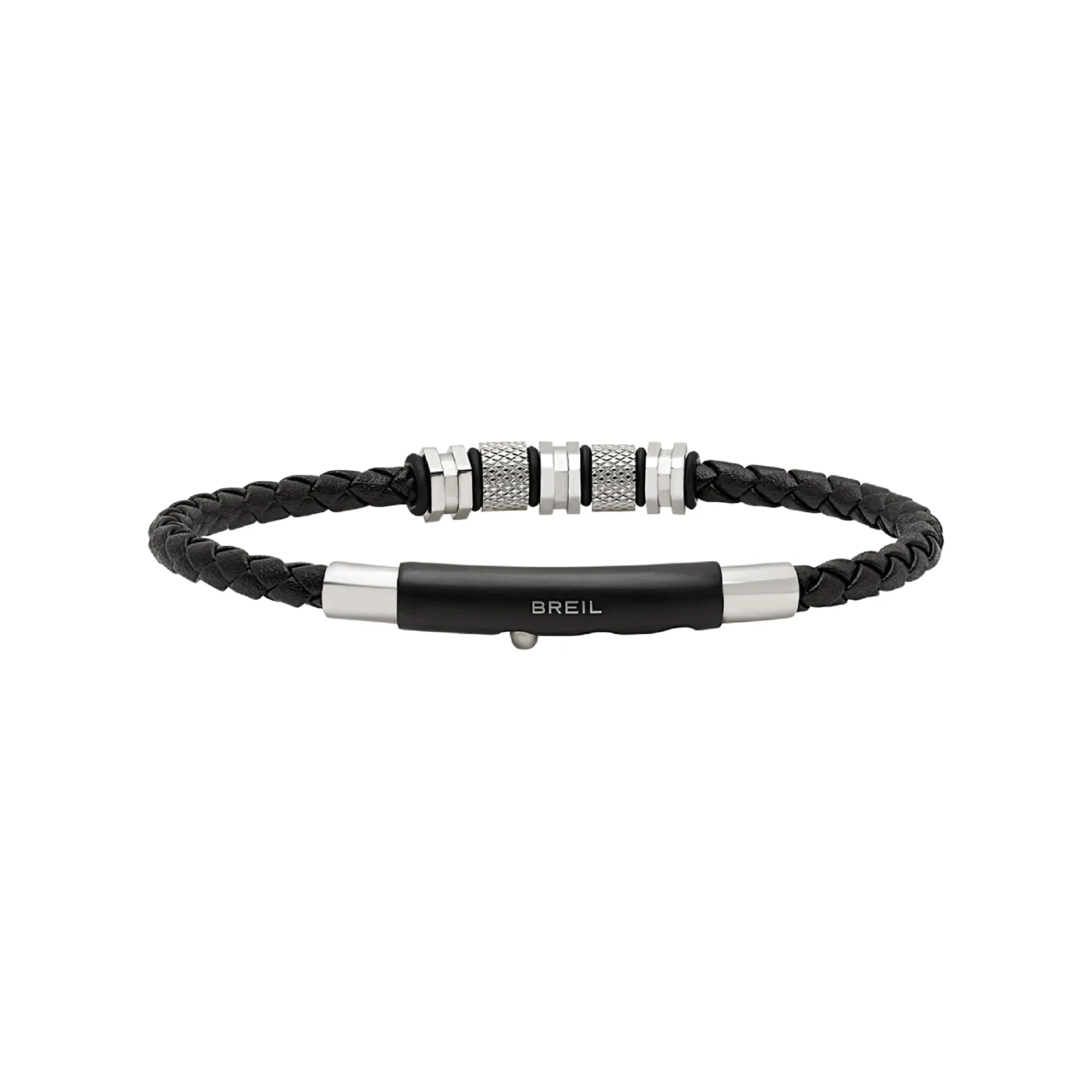 Breil WANDERLUST-ARMBAND AUS STAHL UND SCHWARZEM GEFLOCHTENEM LEDER Clearance