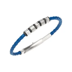 Breil WANDERLUST-ARMBAND AUS STAHL UND BLAUEM GEFLOCHTENEM LEDER New