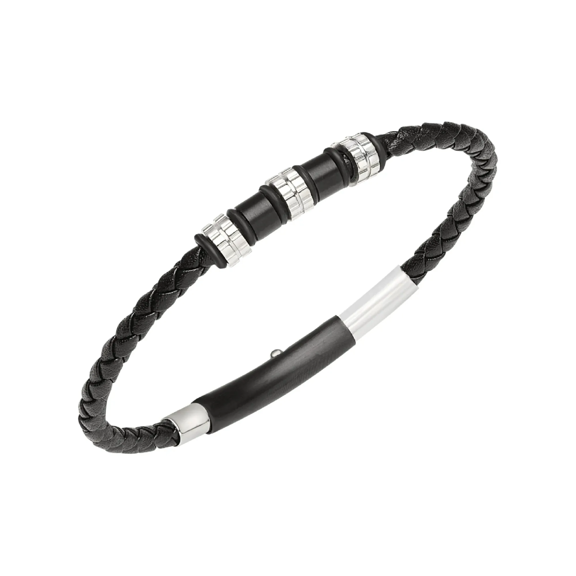 Breil WANDERLUST-ARMBAND AUS STAHL UND SCHWARZEM GEFLOCHTENEM LEDER Hot