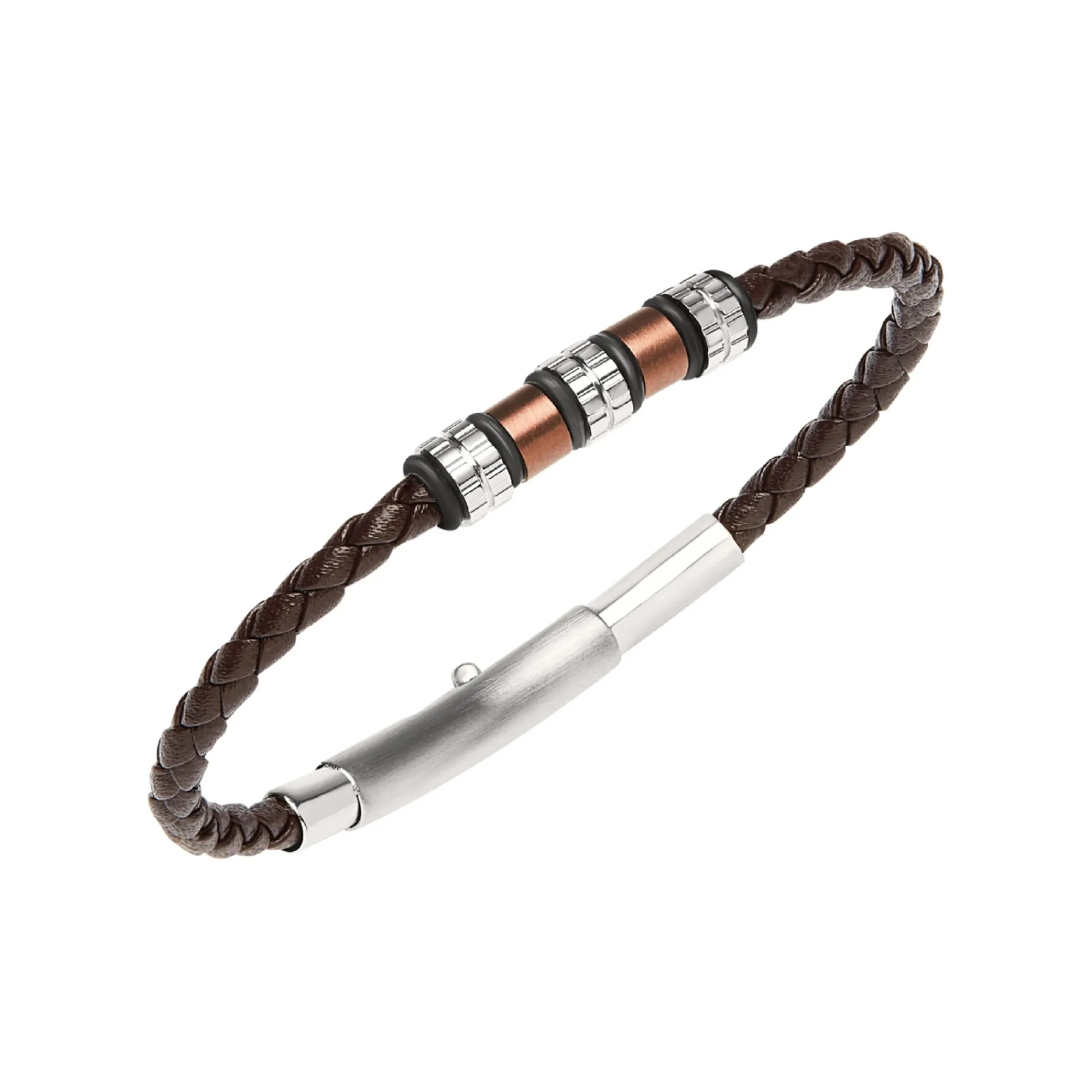 Breil WANDERLUST-ARMBAND AUS STAHL UND BRAUNEM GEFLOCHTENEM LEDER New