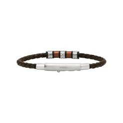 Breil WANDERLUST-ARMBAND AUS STAHL UND BRAUNEM GEFLOCHTENEM LEDER New