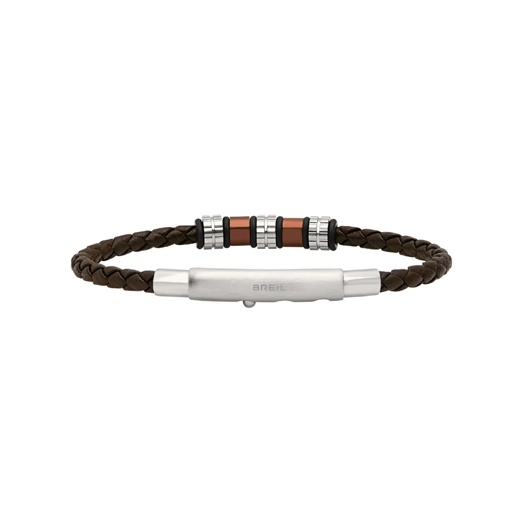 Breil WANDERLUST-ARMBAND AUS STAHL UND BRAUNEM GEFLOCHTENEM LEDER New